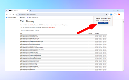 Sitemap URLs Extractor  from Chrome web store to be run with OffiDocs Chromium online