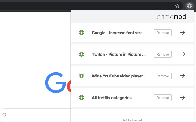 sitemod  from Chrome web store to be run with OffiDocs Chromium online