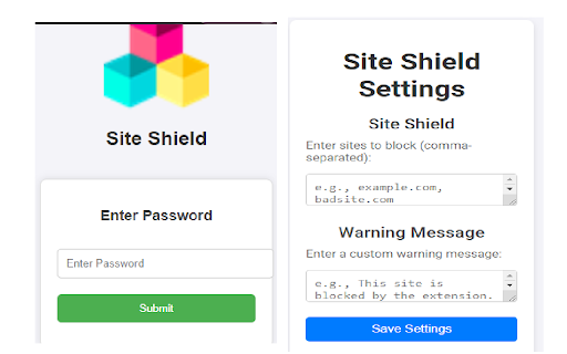 SiteShield  from Chrome web store to be run with OffiDocs Chromium online