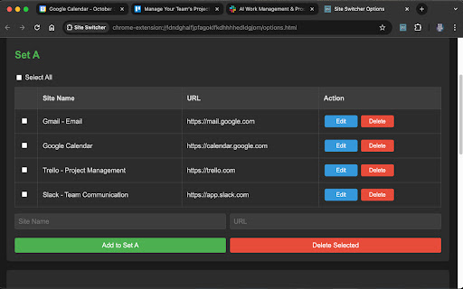 SiteSwitcher  from Chrome web store to be run with OffiDocs Chromium online