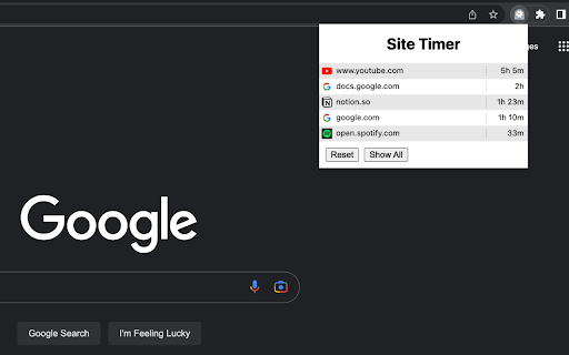 SiteTimer  from Chrome web store to be run with OffiDocs Chromium online