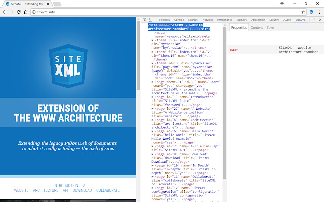 SiteXML Developer Tools  from Chrome web store to be run with OffiDocs Chromium online