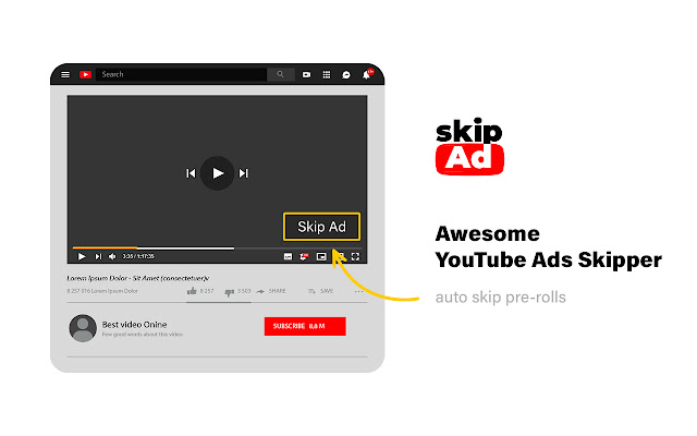 Skip Ad Ad Block  Auto Ad Skip on YouTube  from Chrome web store to be run with OffiDocs Chromium online