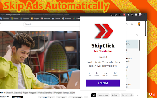 SkipClick for YouTube™  from Chrome web store to be run with OffiDocs Chromium online