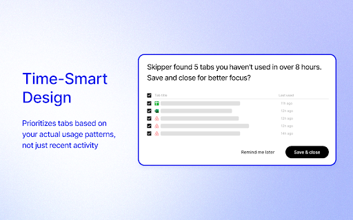 Skipper Tab management that works with ADHD brains  from Chrome web store to be run with OffiDocs Chromium online