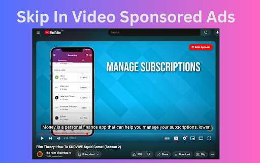 Skip Youtube Sponsors  from Chrome web store to be run with OffiDocs Chromium online