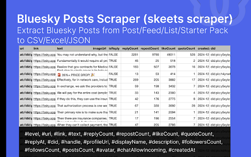 SkyPosts Bluesky Posts Export Tool  from Chrome web store to be run with OffiDocs Chromium online