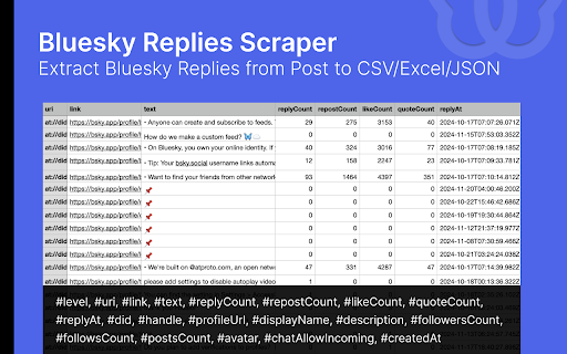 SkyReplies Bluesky Replies Export Tool  from Chrome web store to be run with OffiDocs Chromium online