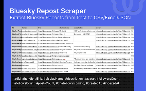 SkyRepost Bluesky Repost Export Tool  from Chrome web store to be run with OffiDocs Chromium online