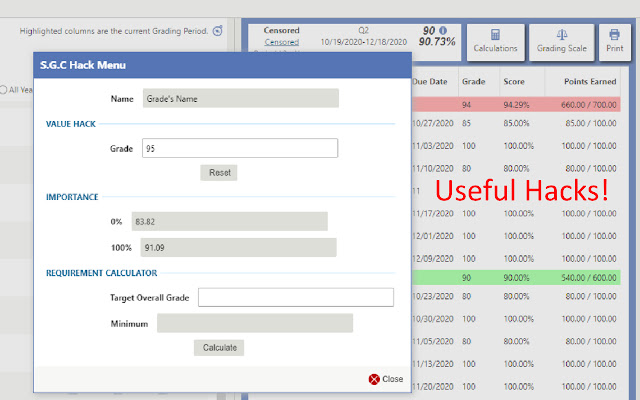 Skyward Grade Calculator  from Chrome web store to be run with OffiDocs Chromium online