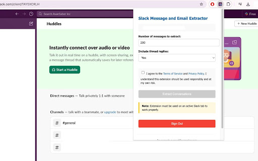 Slack Message and Email Extractor  from Chrome web store to be run with OffiDocs Chromium online