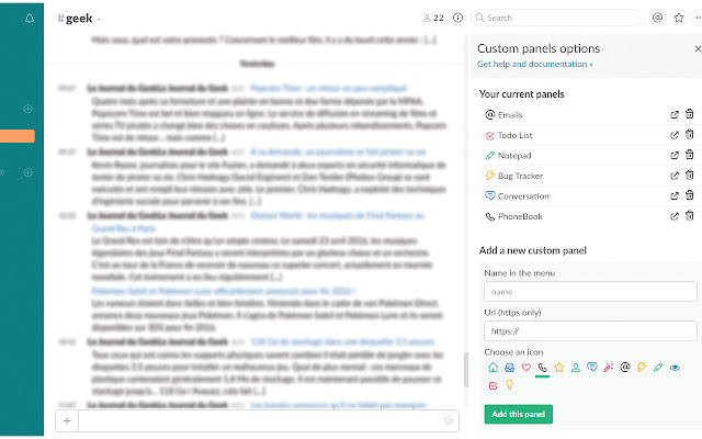 Slack Panels  from Chrome web store to be run with OffiDocs Chromium online