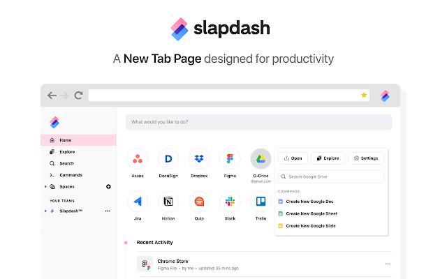 Slapdash New Tab  from Chrome web store to be run with OffiDocs Chromium online