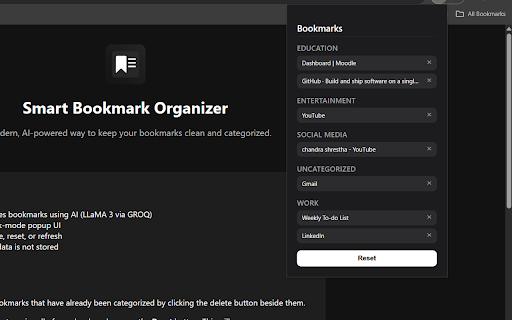 Smart Bookmark Organizer  from Chrome web store to be run with OffiDocs Chromium online