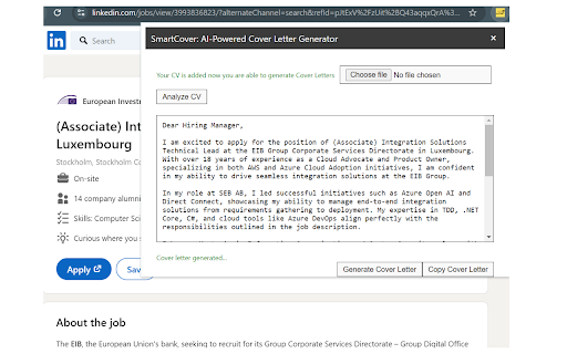 SmartCover: AI Powered Cover Letter Generator  from Chrome web store to be run with OffiDocs Chromium online