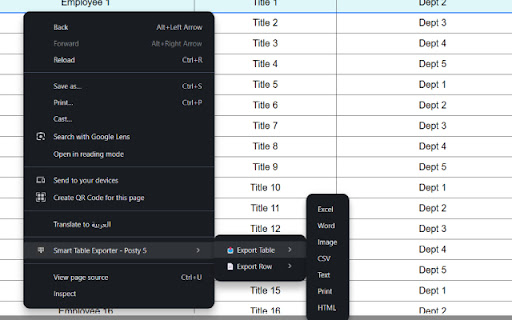 Smart Table Exporter Posty 5  from Chrome web store to be run with OffiDocs Chromium online