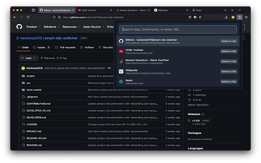 Smart Tab Switcher  from Chrome web store to be run with OffiDocs Chromium online