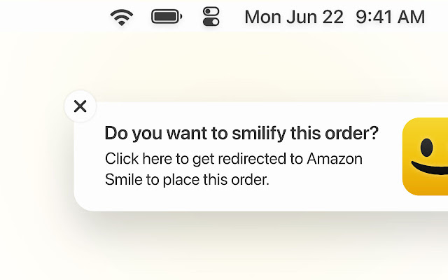 smilify Amazon Smile Reminder  from Chrome web store to be run with OffiDocs Chromium online