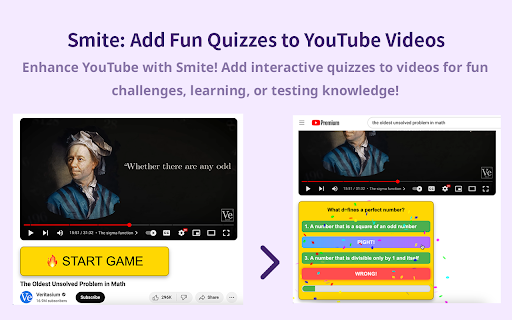 Smite : Add Fun Quizzes to YouTube Videos  from Chrome web store to be run with OffiDocs Chromium online