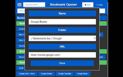 SMP Bookmark Opener  from Chrome web store to be run with OffiDocs Chromium online
