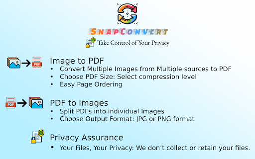 SnapConvert: JPG/PNG Image to PDF || PDF to JPG/PNG Image  from Chrome web store to be run with OffiDocs Chromium online