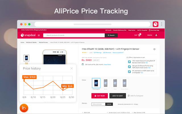 Snapdeal Price Tracker  from Chrome web store to be run with OffiDocs Chromium online