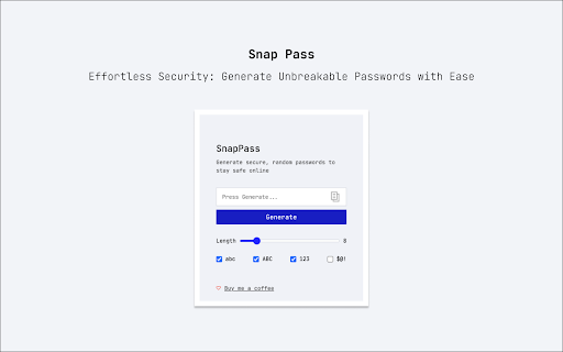 SnapPass Password Generator  from Chrome web store to be run with OffiDocs Chromium online