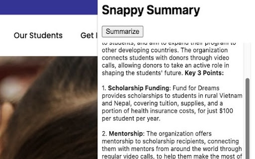 Snappy Summary  from Chrome web store to be run with OffiDocs Chromium online