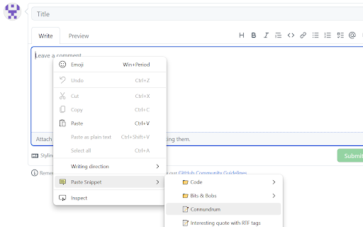 Sniplets  from Chrome web store to be run with OffiDocs Chromium online