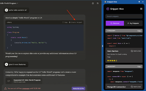 Snippet Hive  from Chrome web store to be run with OffiDocs Chromium online