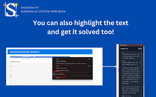 SnipSolve AI Screenshot questions  solve with GPT 4 Vision  from Chrome web store to be run with OffiDocs Chromium online
