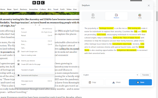 SnipSum: Simplify Your Reading, Instantly  from Chrome web store to be run with OffiDocs Chromium online