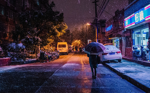 Snowy Night Street Scene  from Chrome web store to be run with OffiDocs Chromium online