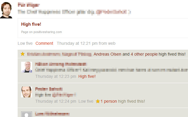 Socialcast high five!  from Chrome web store to be run with OffiDocs Chromium online