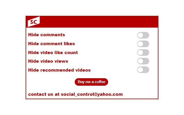 SocialControl: Youtube  from Chrome web store to be run with OffiDocs Chromium online