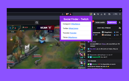 Social Finder Twitch  from Chrome web store to be run with OffiDocs Chromium online