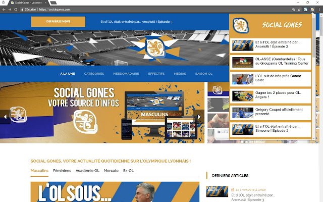 Social Gones Actualités Olympique Lyonnais  from Chrome web store to be run with OffiDocs Chromium online
