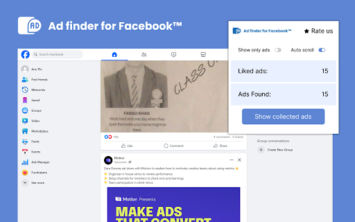 Social media Ad finder  from Chrome web store to be run with OffiDocs Chromium online