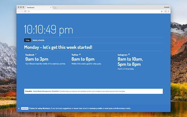 Social Media Monkeyry Dashboard  from Chrome web store to be run with OffiDocs Chromium online