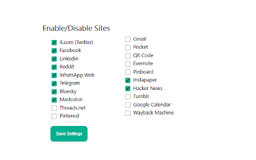 Social Share  from Chrome web store to be run with OffiDocs Chromium online