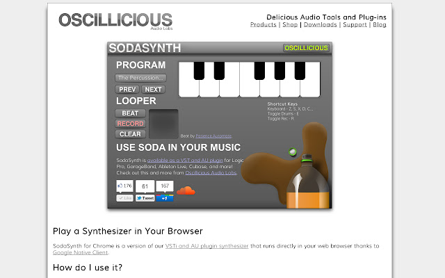 SodaSynth  from Chrome web store to be run with OffiDocs Chromium online