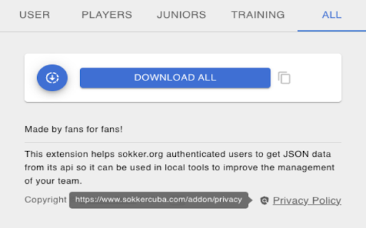 Sokker JSON data exporter  from Chrome web store to be run with OffiDocs Chromium online