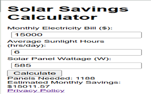 Solar Savings Calculator  from Chrome web store to be run with OffiDocs Chromium online