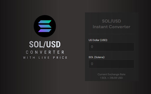 SOLUSD — instant Solana/USD converter  from Chrome web store to be run with OffiDocs Chromium online