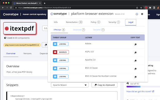 Sonatype Platform Browser Extension  from Chrome web store to be run with OffiDocs Chromium online