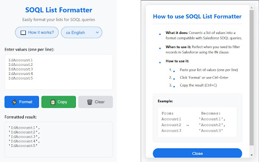 SOQL List Formatter  from Chrome web store to be run with OffiDocs Chromium online