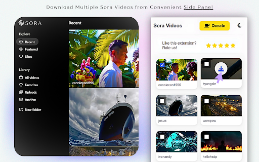 Sora Video Downloader Save with One Click  from Chrome web store to be run with OffiDocs Chromium online