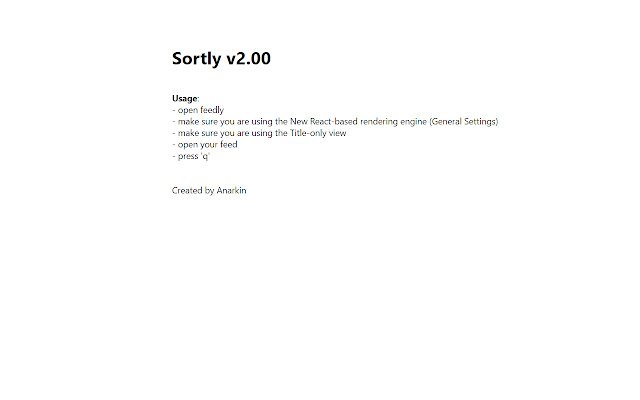 Sortly (a Feedly extension)  from Chrome web store to be run with OffiDocs Chromium online