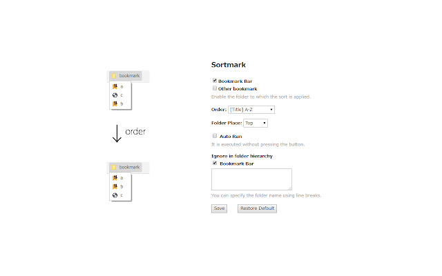 Sortmark  from Chrome web store to be run with OffiDocs Chromium online