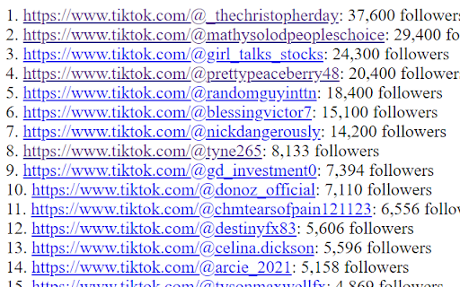 Sort Users Most Popular Followers On TikTok  from Chrome web store to be run with OffiDocs Chromium online